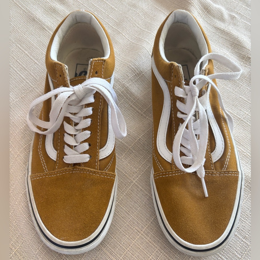 Vans Old Skool Mustard Canvas White Stripe Skate Sneakers Mens Casual Shoes